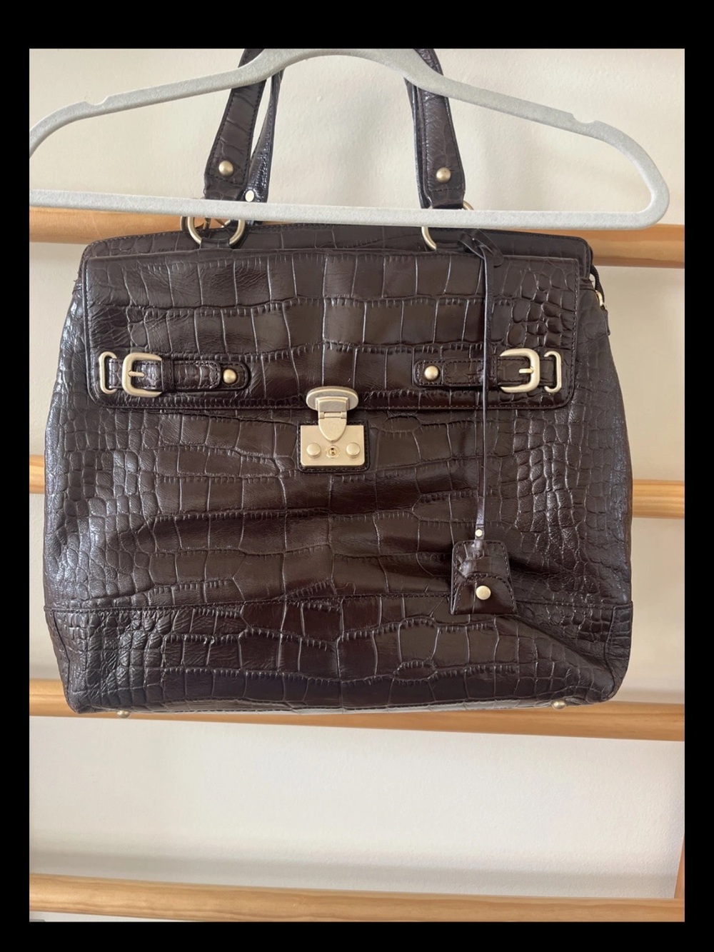 Talbots Dark Brown Croc-Embossed Structured briefcase 💼 business Satchel